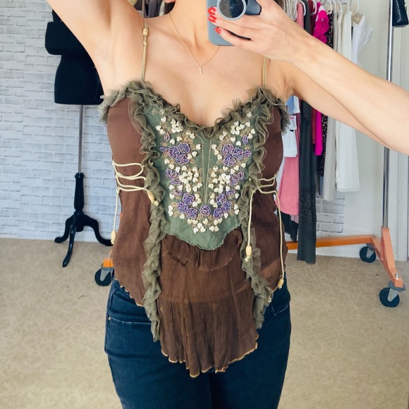 Tops - Boho hand crafted brown top size Small